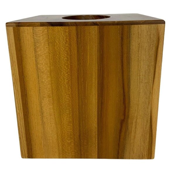 Natural Wood Tissue Box Cover Brown Beige Vertical Bath Decor Indonesia - Picture 3 of 8